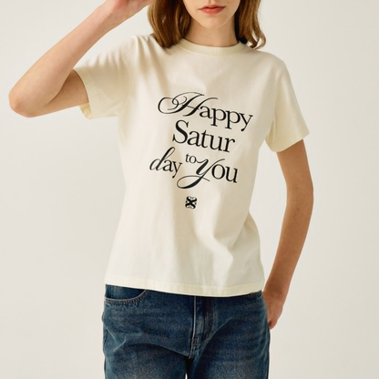 (W) Happy Saturday Typo Graphic T-Shirt