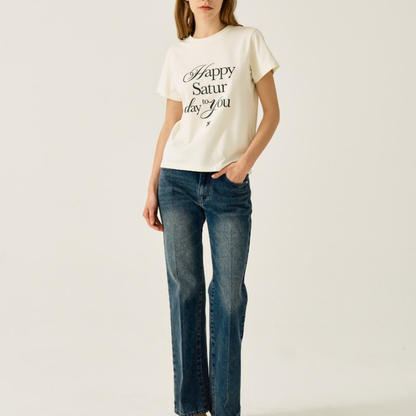 (W) Happy Saturday Typo Graphic T-Shirt