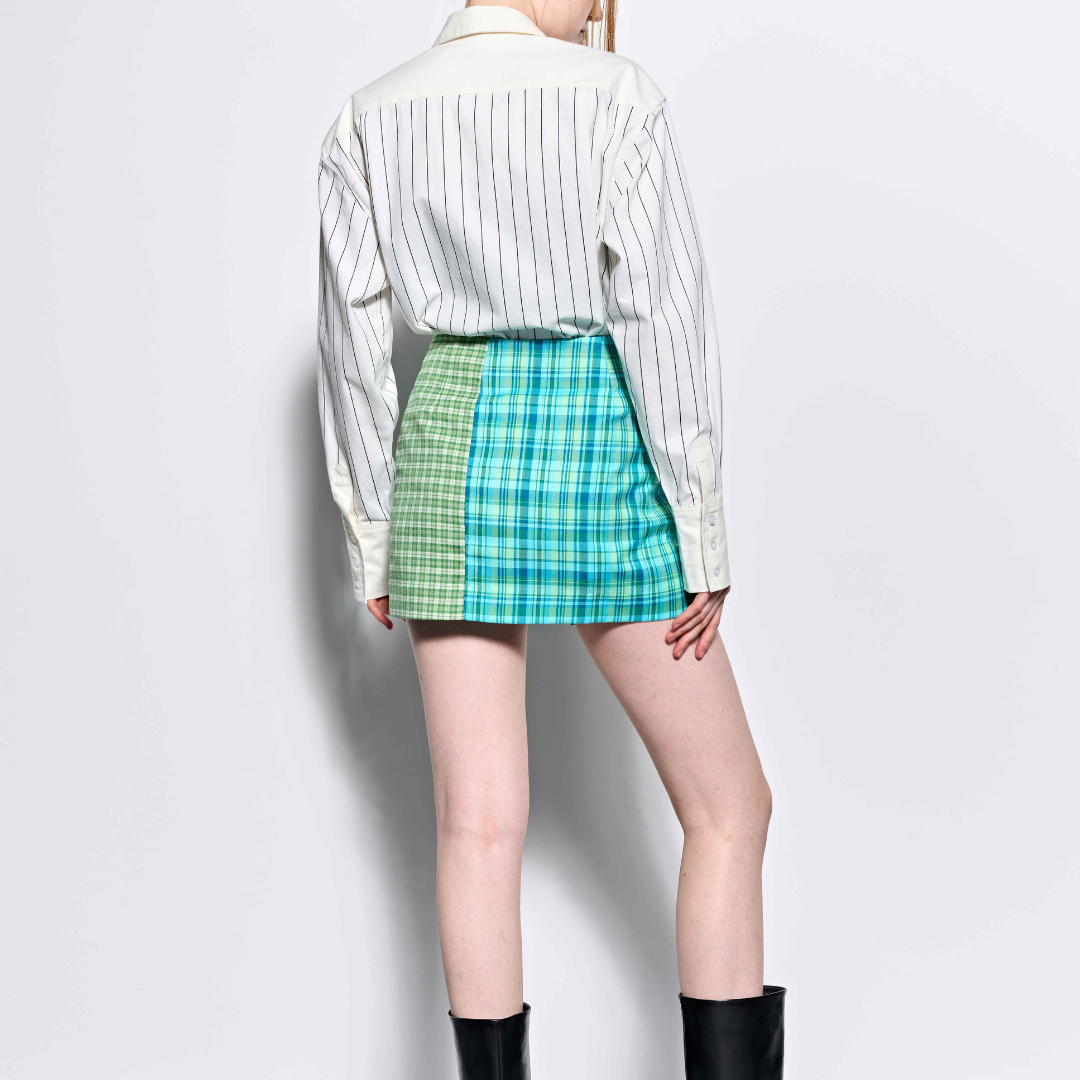 Check Panelled Mini Wrap Skirt