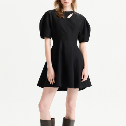 CUT OUT PUFF SLEEVE FLARE DRESS