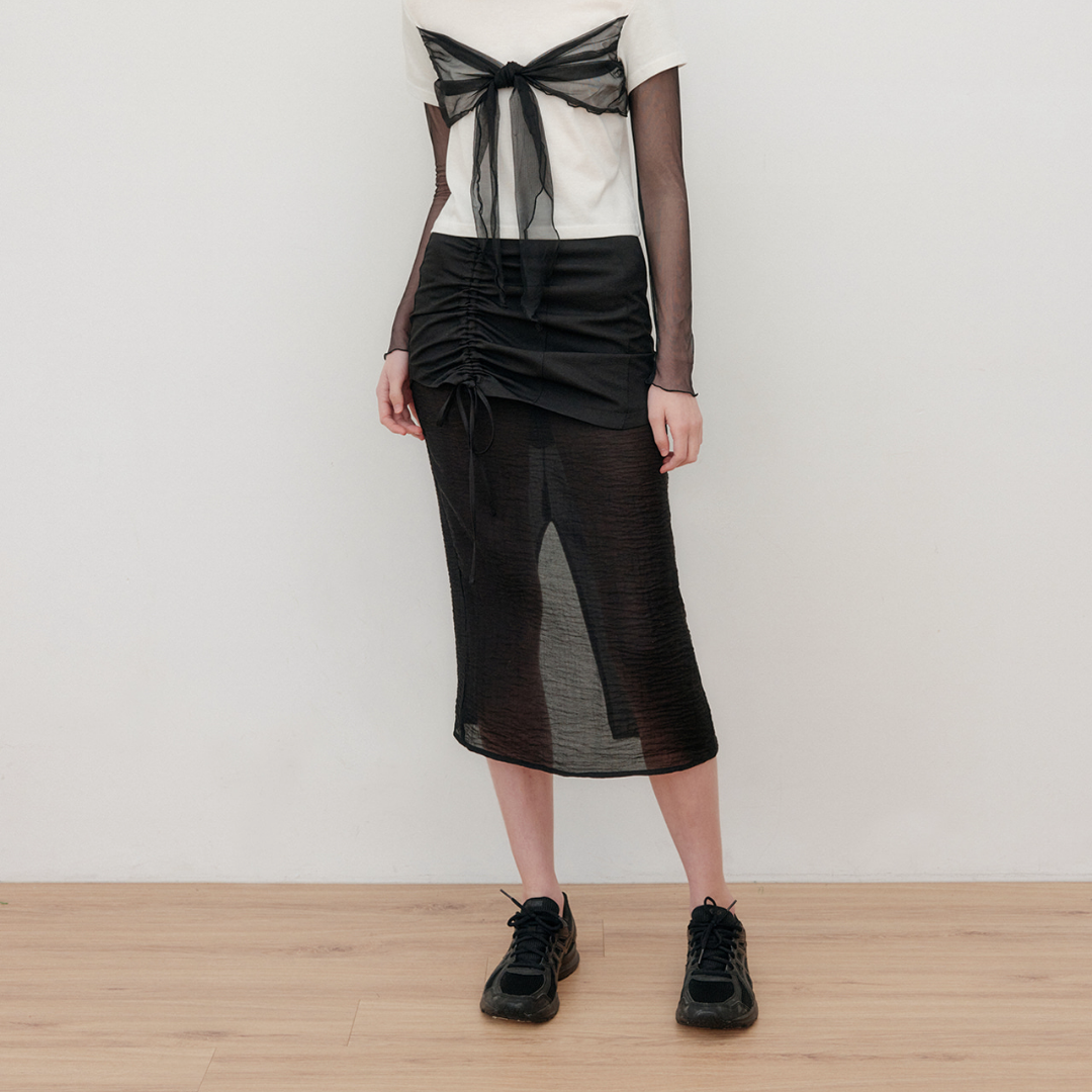 SHIRRING LAYERED SHEER SKIRT