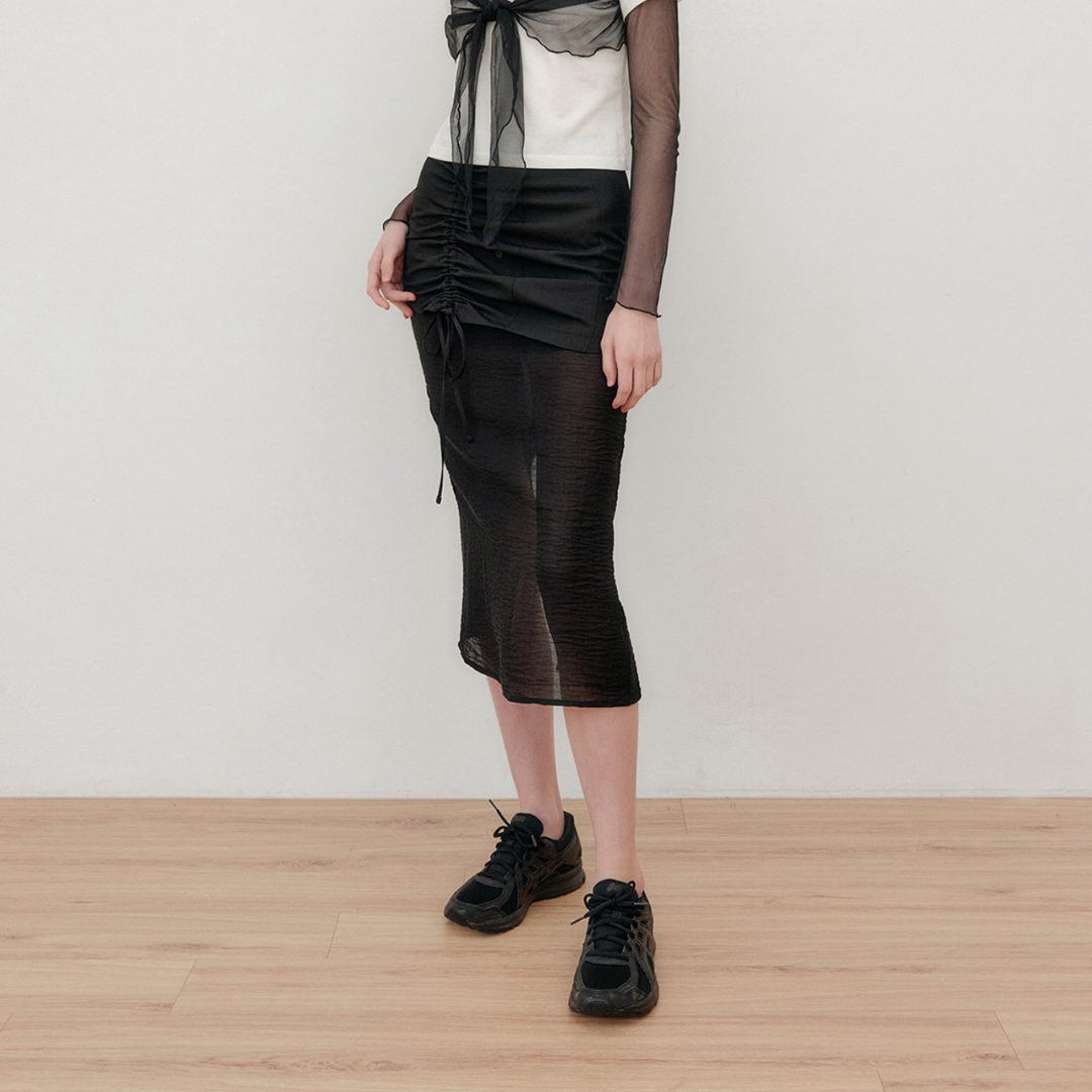 SHIRRING LAYERED SHEER SKIRT