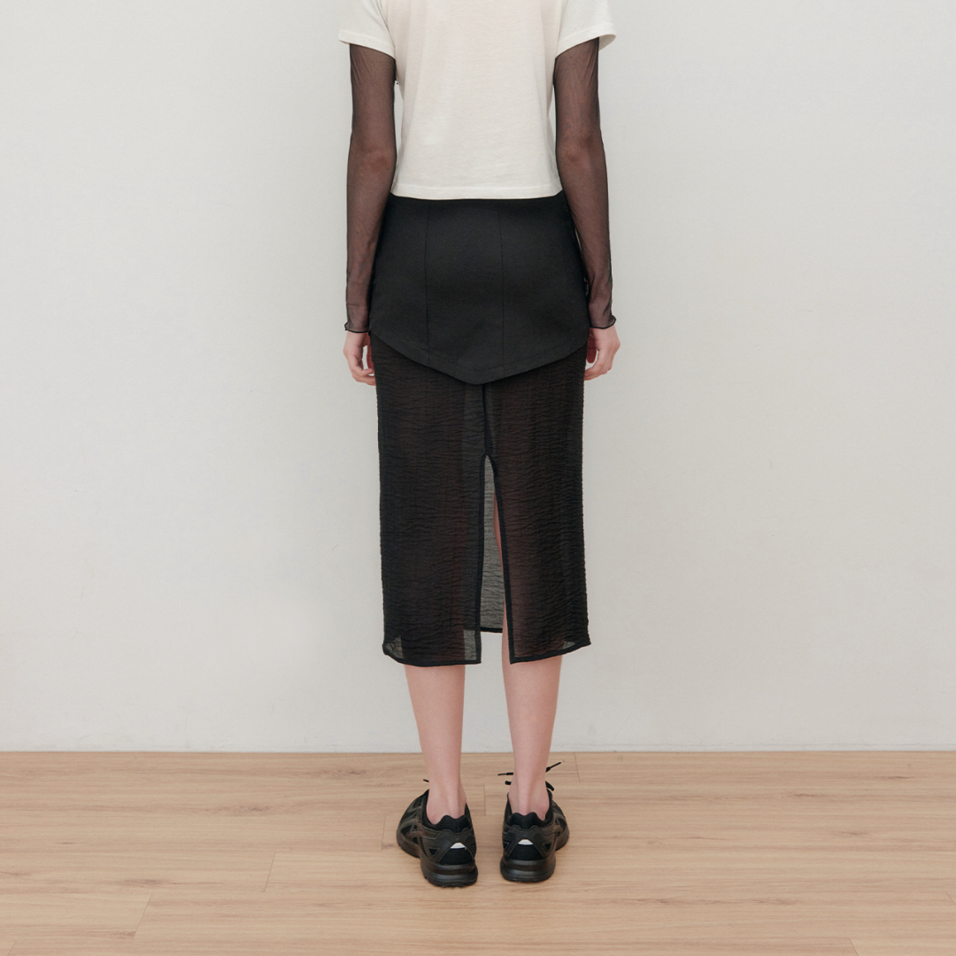 SHIRRING LAYERED SHEER SKIRT