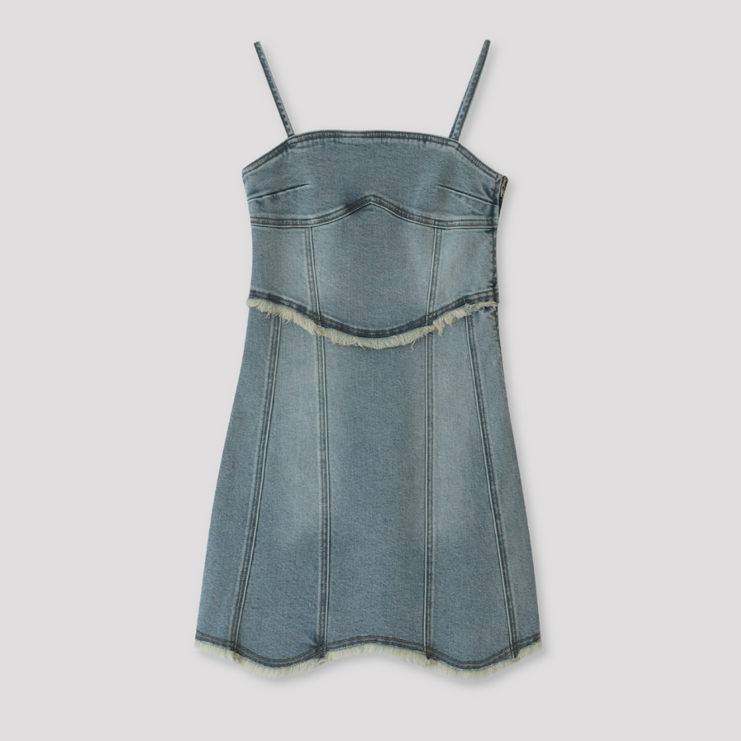 BUSTIER ROUGH CUTTING DENIM DRESS TOP