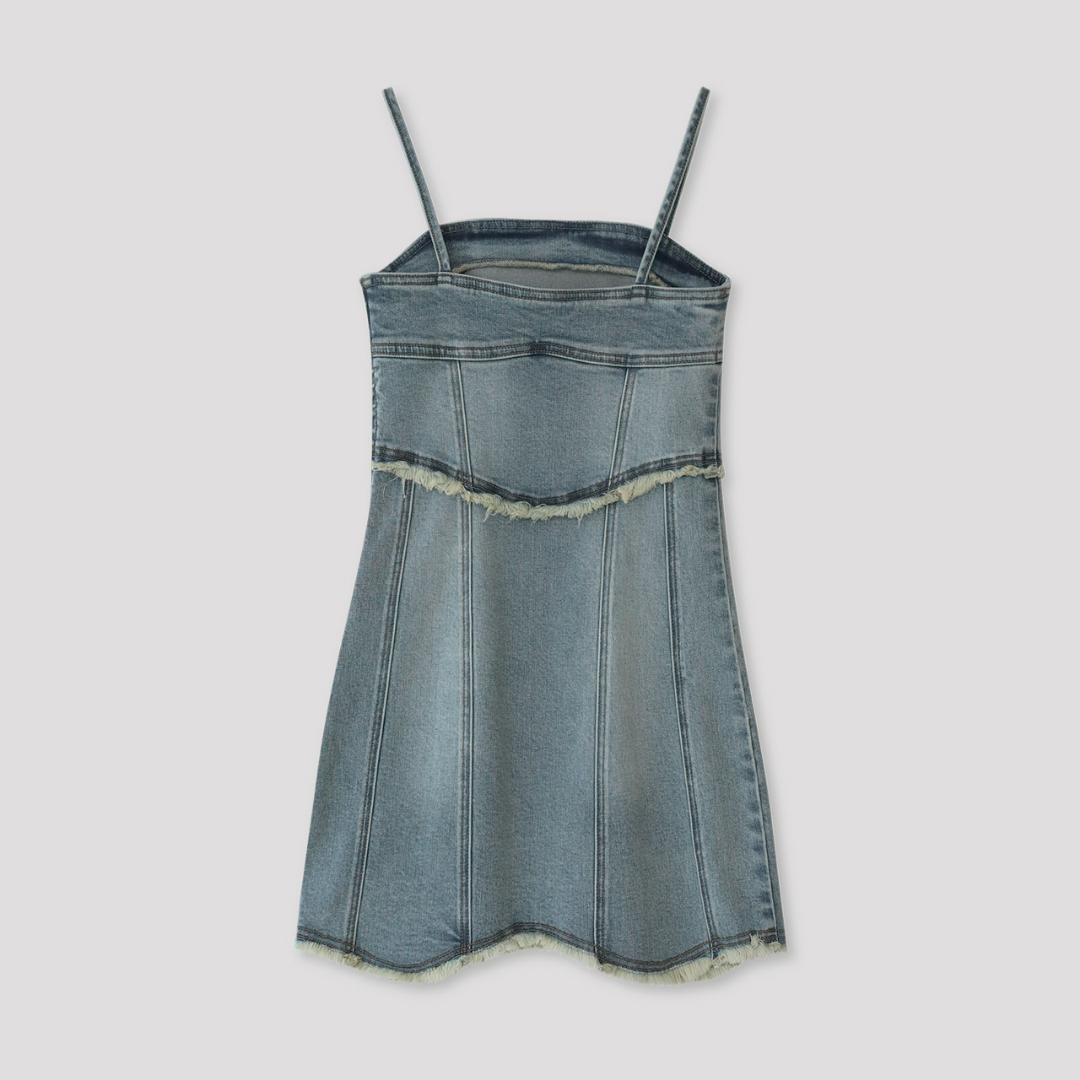 BUSTIER ROUGH CUTTING DENIM DRESS TOP