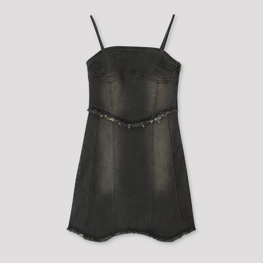 BUSTIER ROUGH CUTTING DENIM DRESS TOP