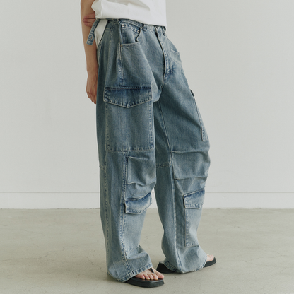 UTILITY CARGO WIDE DENIM PANTS