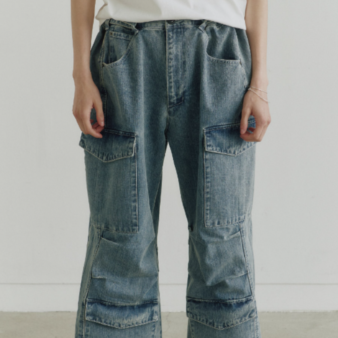 UTILITY CARGO WIDE DENIM PANTS