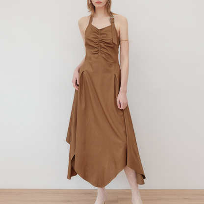 HALTER BELTED SLEEVELESS LONG DRESS