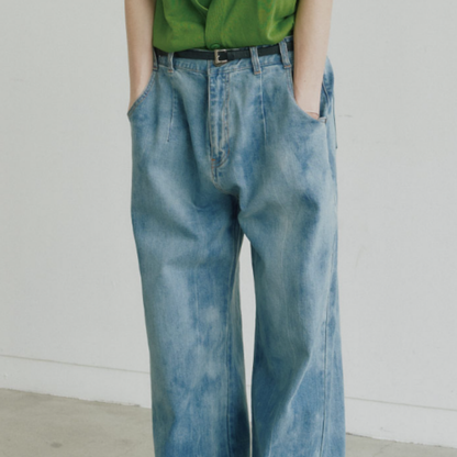 CREASE-WASHING WIDE DENIM PANTS