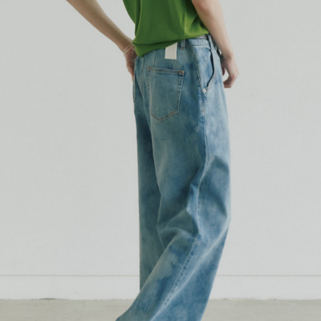 CREASE-WASHING WIDE DENIM PANTS