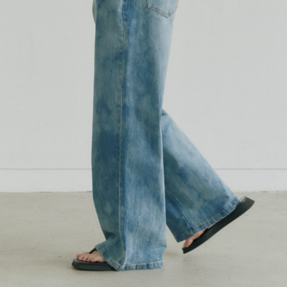 CREASE-WASHING WIDE DENIM PANTS