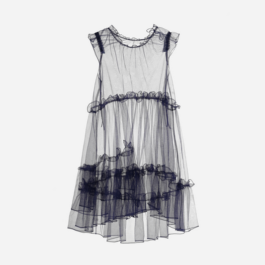 MESH RIBBON RUFFLE DRESS