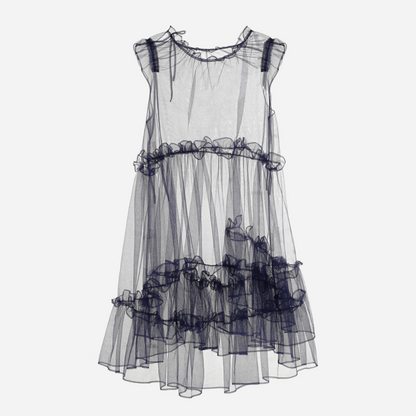 MESH RIBBON RUFFLE DRESS