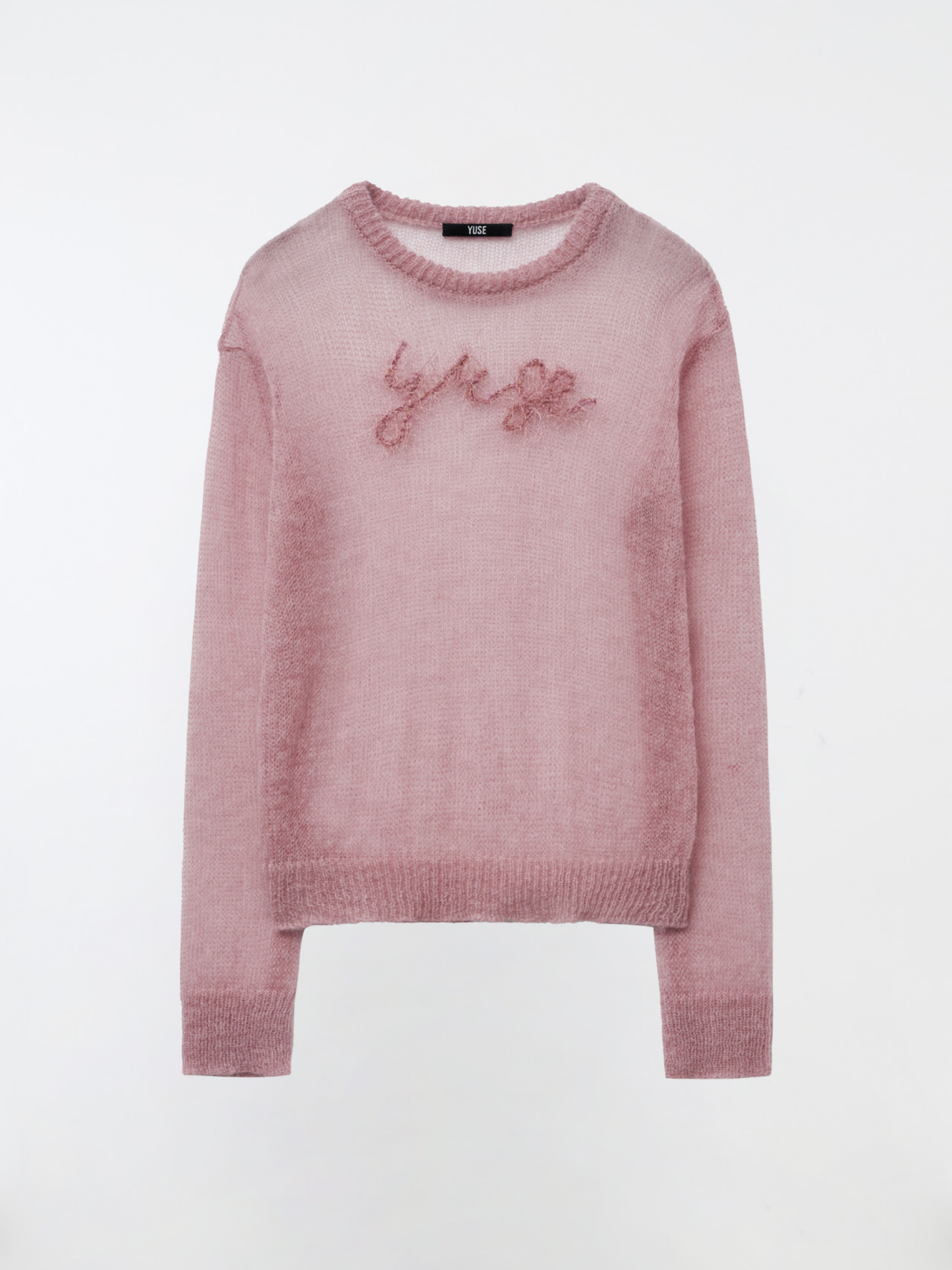 LOGO PATCH KID MOHAIR LOOSE ROUND KNIT TOP