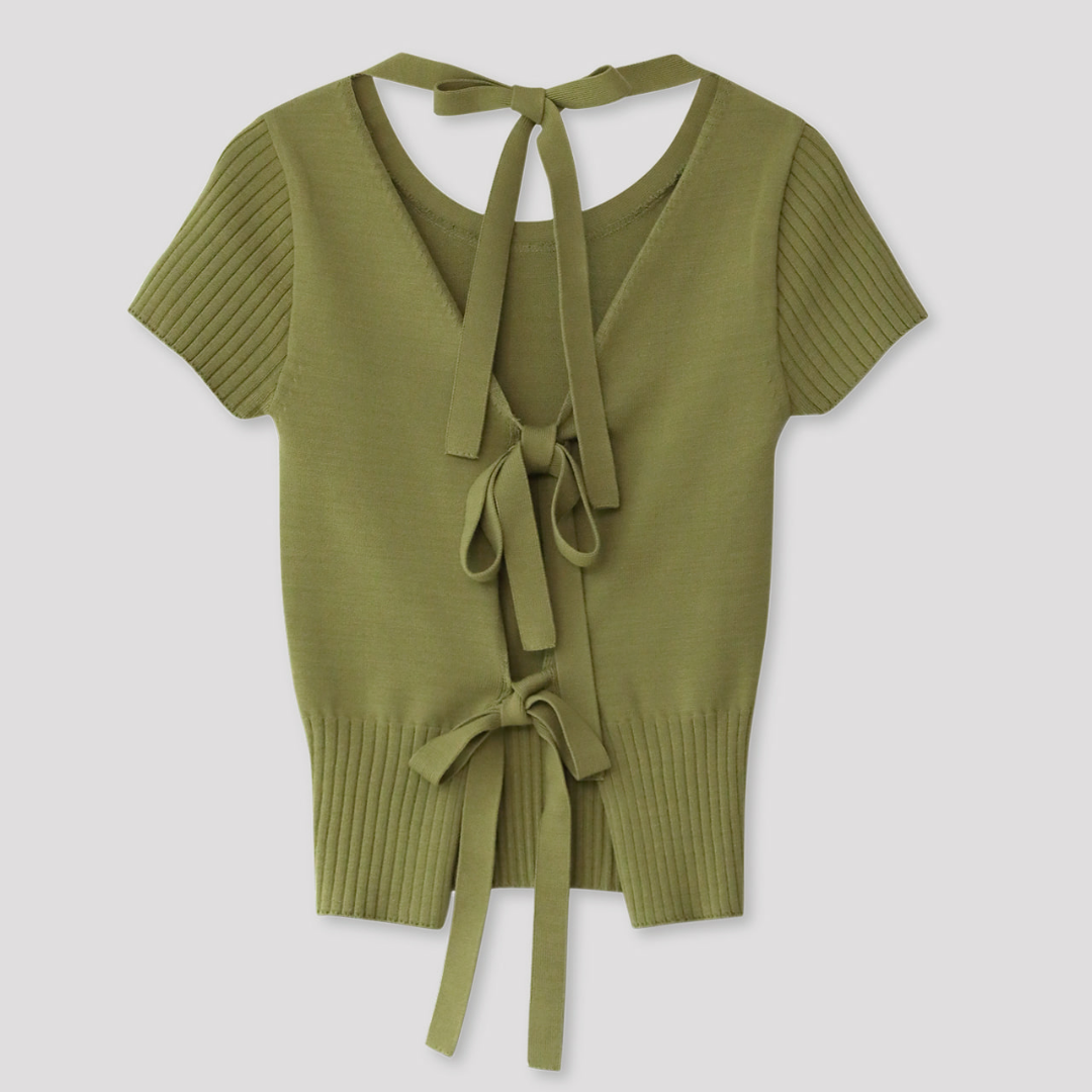 BACK RIBBON POINT KNIT TOP