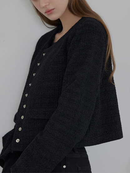 anity Snap Button Tweed Jacket