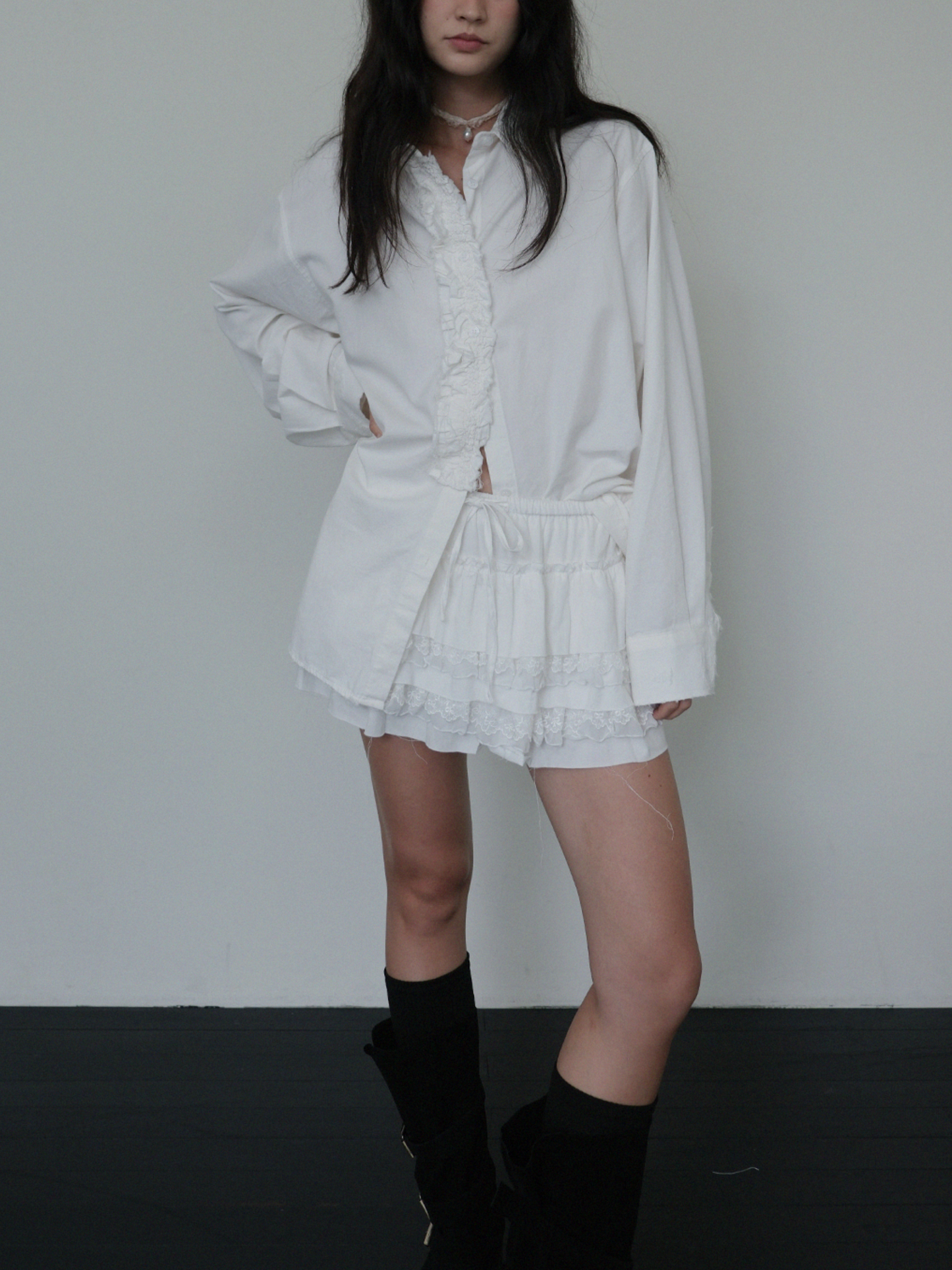 Rough Frill Cotton Shirt