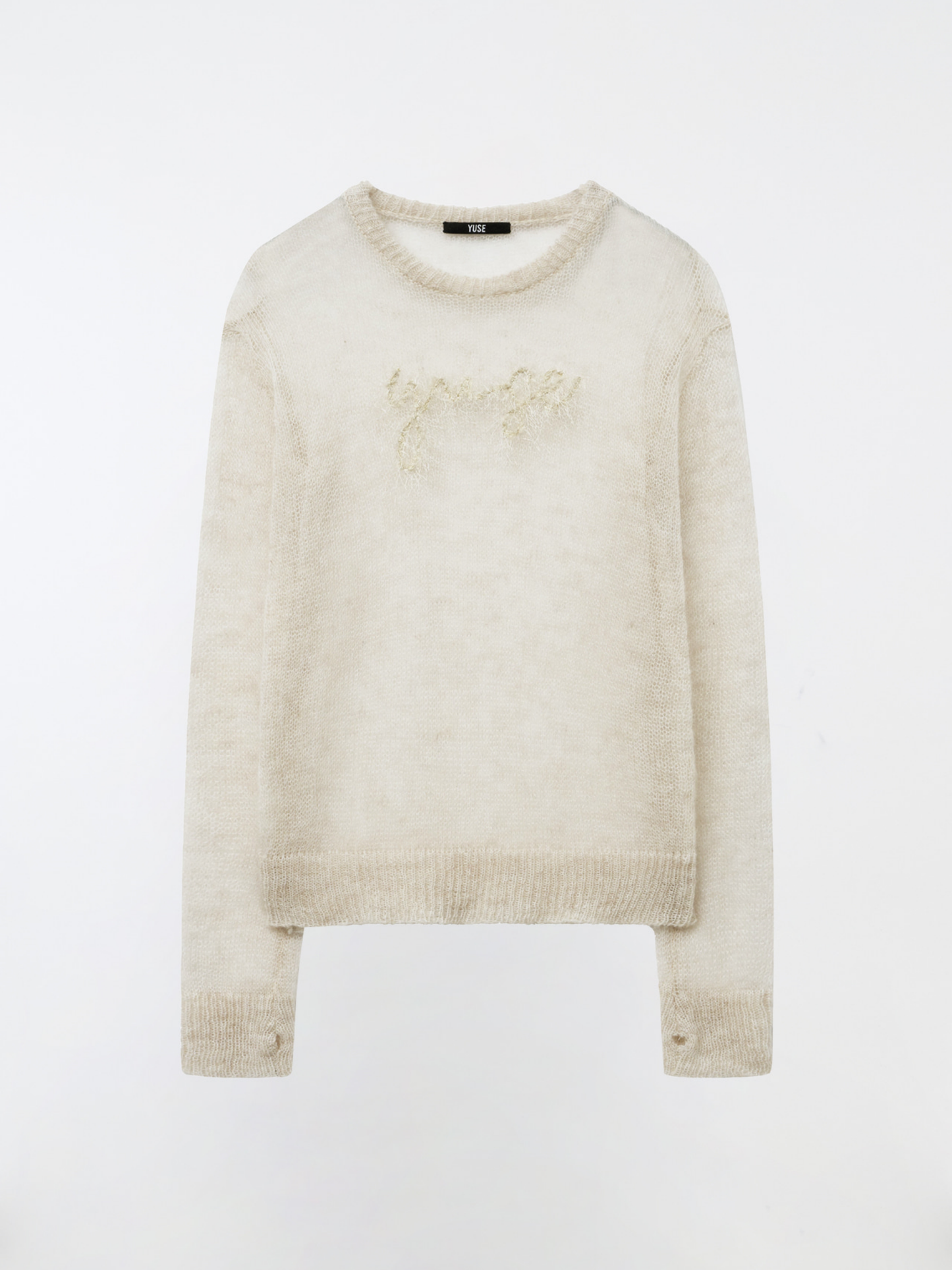 LOGO PATCH KID MOHAIR LOOSE ROUND KNIT TOP