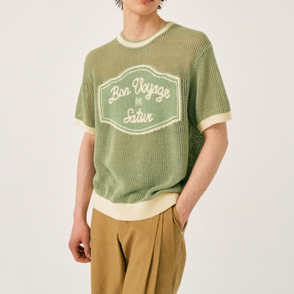 (M) Bon Voyage Artwork Logo Crew Neck Half Knit