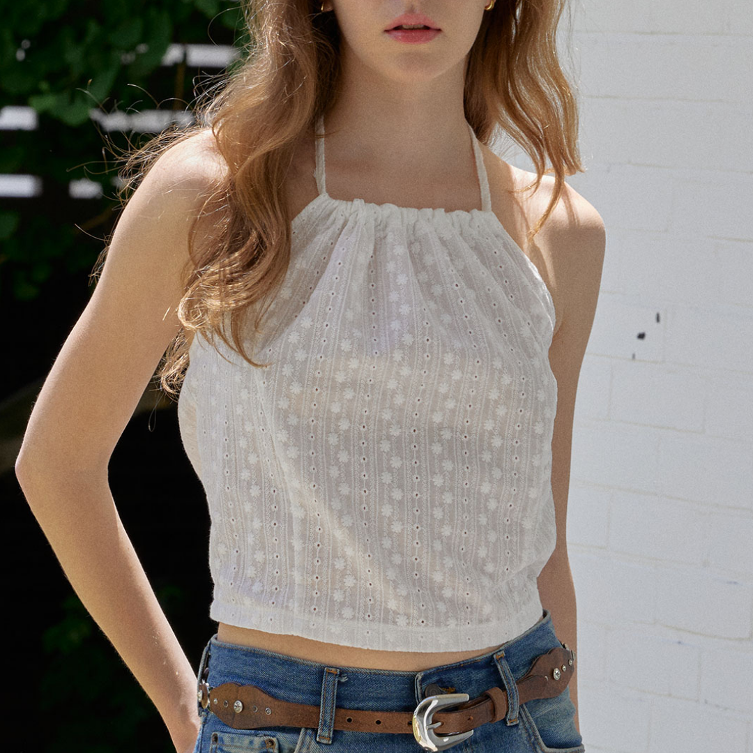 Jenna Eyelet Punching Halter Neck Top