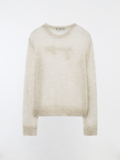 LOGO PATCH KID MOHAIR LOOSE ROUND KNIT TOP