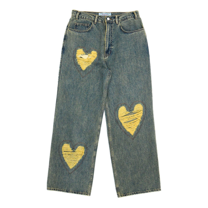 HEART DESTROYED DENIM PANTS