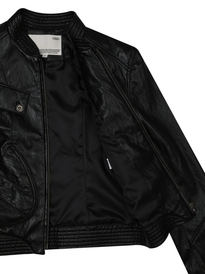 SLEEVE ZIP POINT LEATHER JACKET