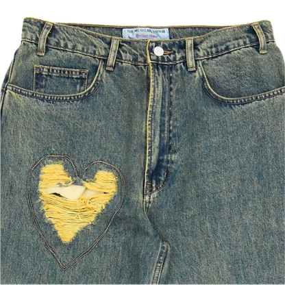 HEART DESTROYED DENIM PANTS