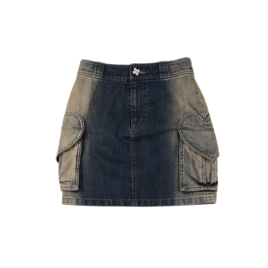 HEART POCKET WASHED DENIM SKIRT