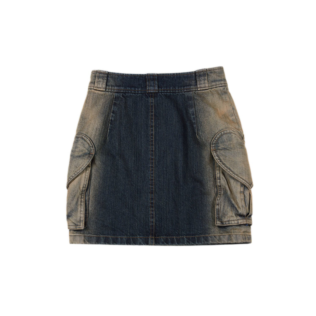 HEART POCKET WASHED DENIM SKIRT