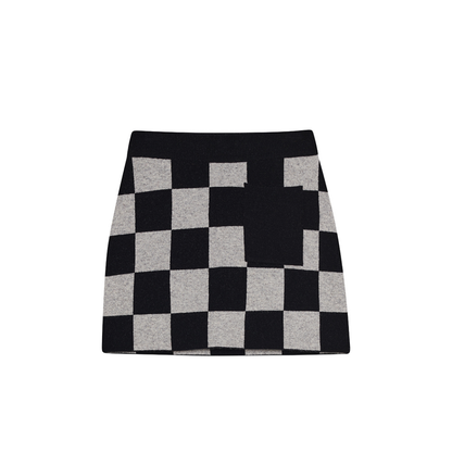 CHECKERBOARD KNIT MINI SKIRT