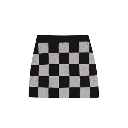 CHECKERBOARD KNIT MINI SKIRT