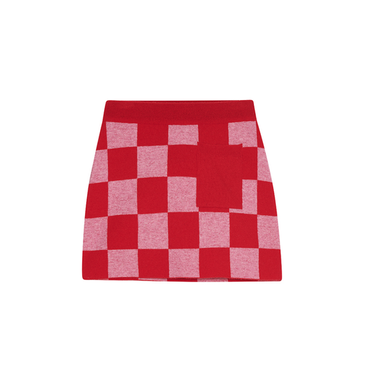 CHECKERBOARD KNIT MINI SKIRT