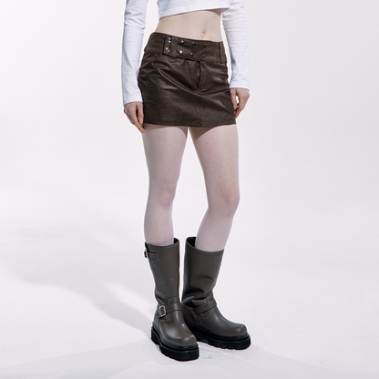 LOW-RISE VINTAGE LEATHER SKIRT