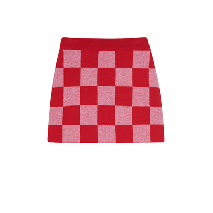 CHECKERBOARD KNIT MINI SKIRT