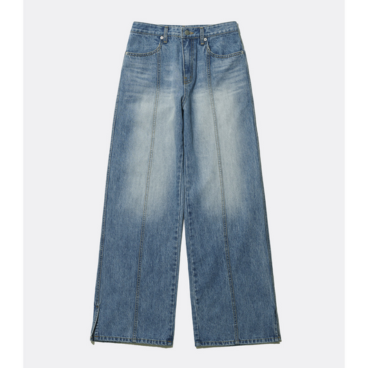 STRAIGHT WASHING DENIM PANTS - SKY BLUE