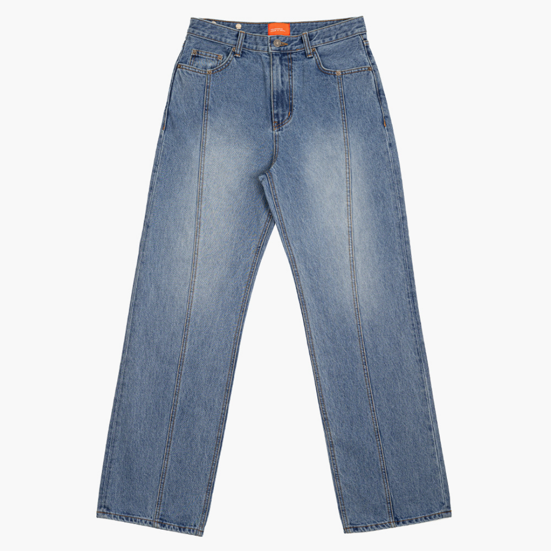 Curved Line Semi Wide Denim Pants