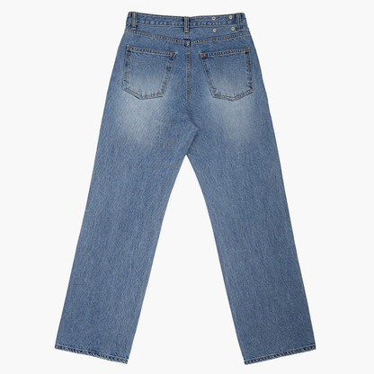 Curved Line Semi Wide Denim Pants