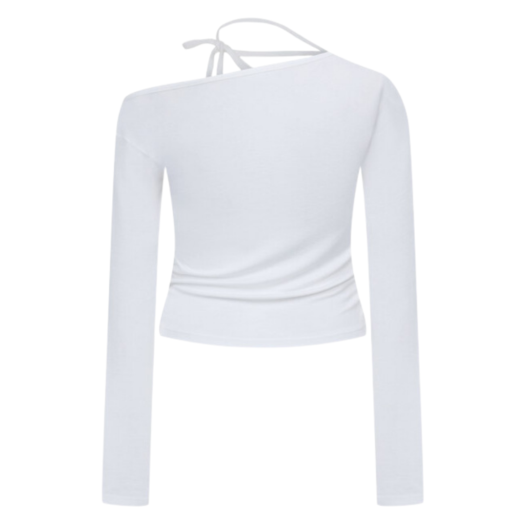 Slash Neck Ribbon Top