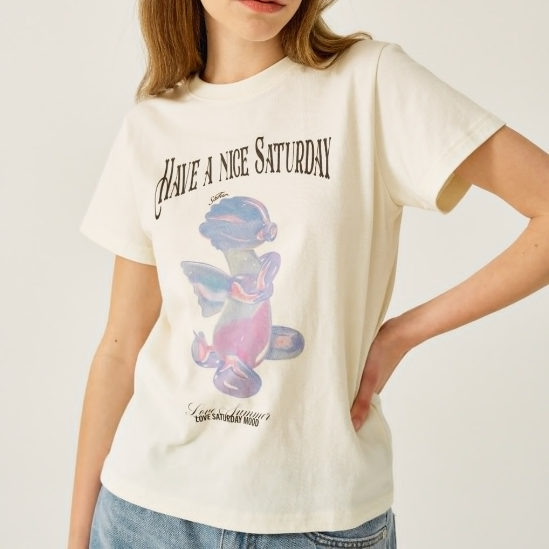 (W) Blue Dragon Balloon Graphic T-Shirt