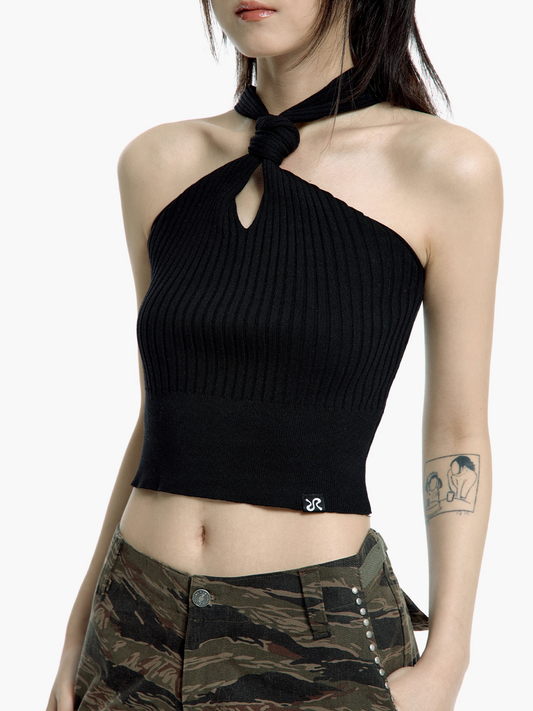 KNIT HALTER NECK TOP